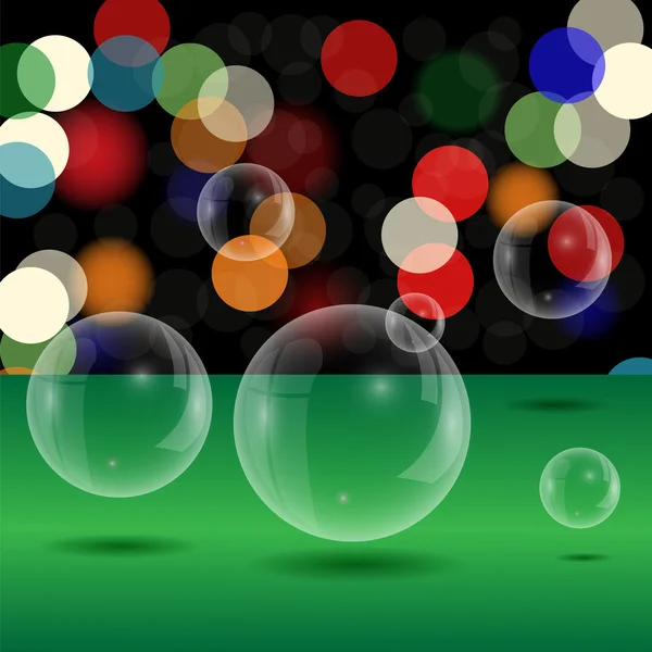 Mýdlové bubliny na pozadí rozmazané světla — Stockový vektor