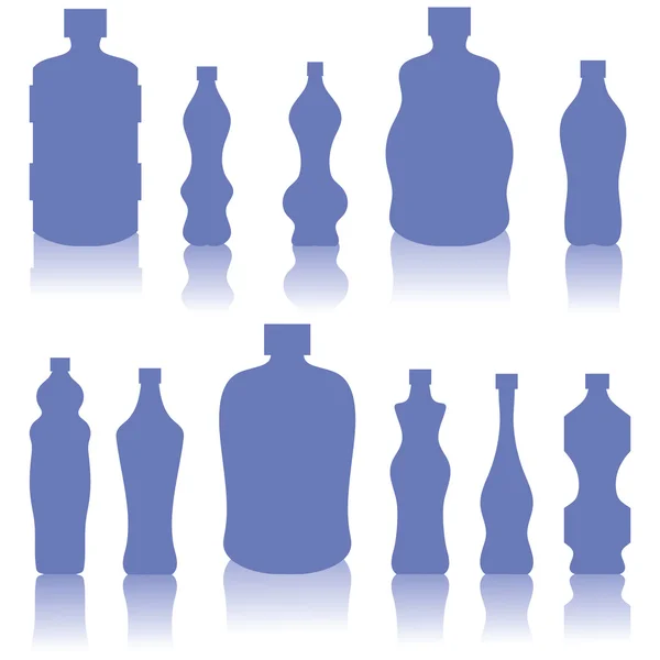 Uppsättning av blå flaskor silhuetter — Stock vektor