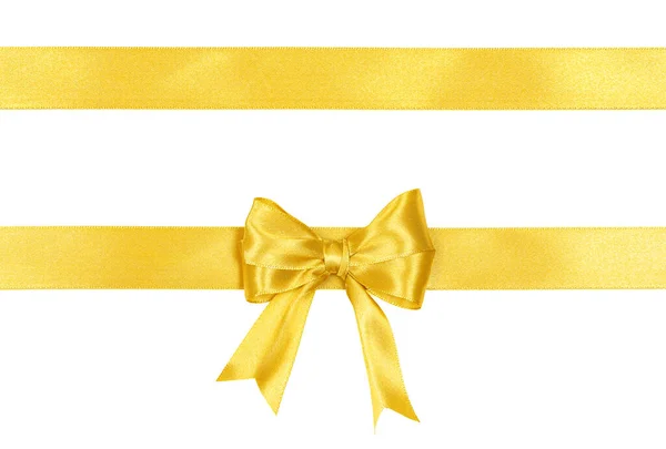 Yellow satin ribbon with a bow isolated on white background. — Stock Photo, Image