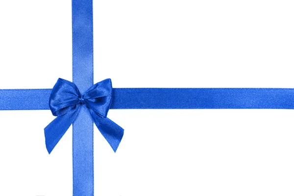 Blue ribbon with bow isolated on white background. — Stock Photo, Image