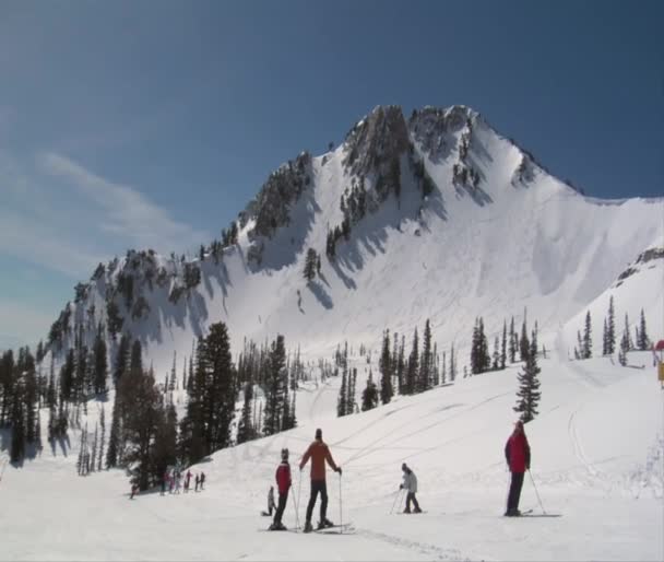 Skifahrer starten sanft bergab — Stockvideo