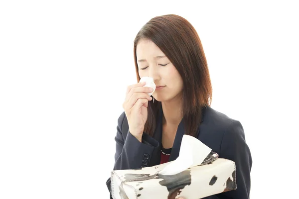 Sneezing woman having cold. — Stock Photo, Image