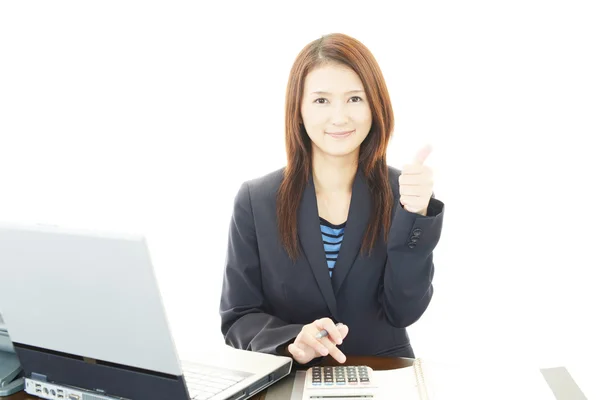 Business woman showing thumbs up sign — Stock Photo, Image