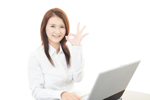 Business woman with ok hand sign — Stock Photo, Image