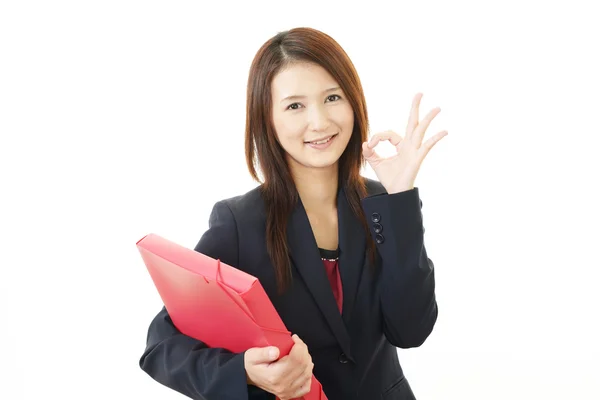 Mujer de negocios con signo de mano ok — Foto de Stock