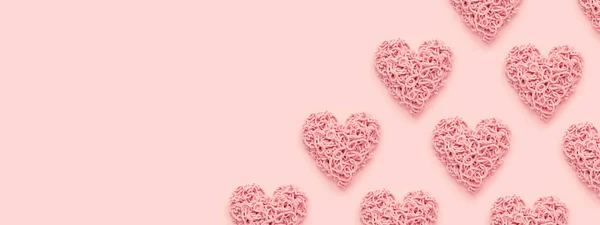 Valentines Day Banner with Hearts pattern on pink background. — Stock Photo, Image