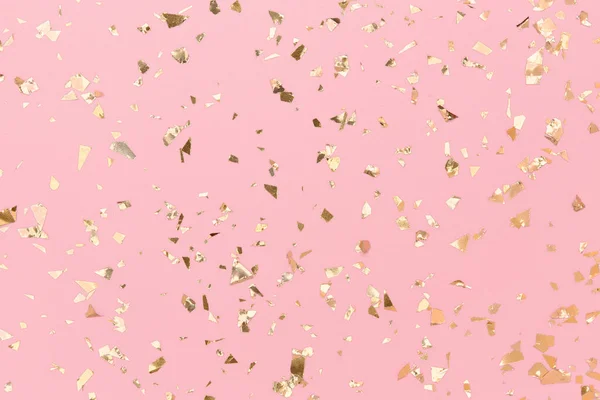 Arany Konfetti Csillogás Pasztell Rózsaszín Háttér Arany Fólia Elegáns Nyaralás — Stock Fotó