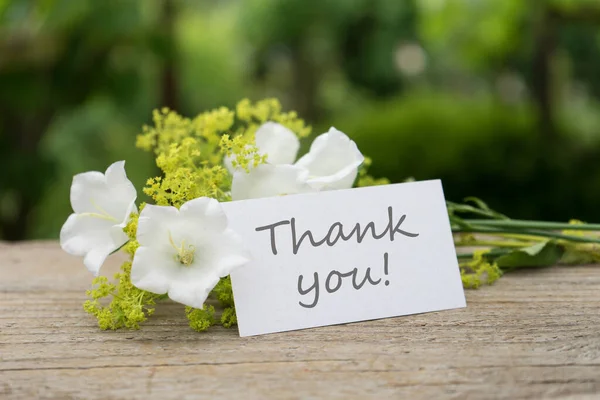 Wenskaart Met Witte Belbloemen Engelse Tekst Dank — Stockfoto