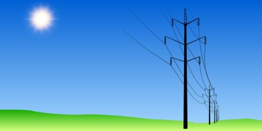 Alanında elektrik direkleri