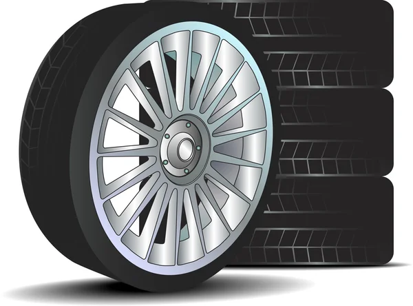 Car wheel with tire isolated — Stock Vector