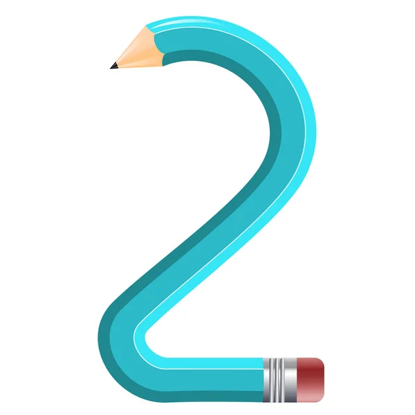 Het getal in de vorm van een gebogen potlood. Twee — Stockvector