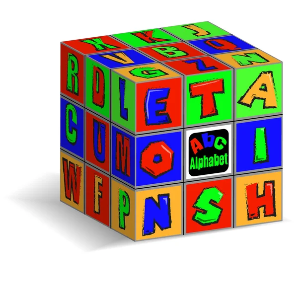 Куб Рубика с буквами алфавита на белом фоне — стоковый вектор