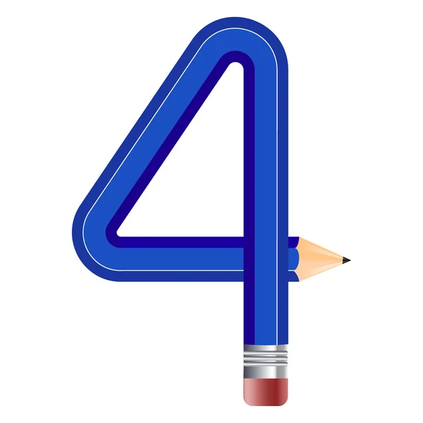 Il numero nella forma di una matita piegata. Quattro. — Vettoriale Stock