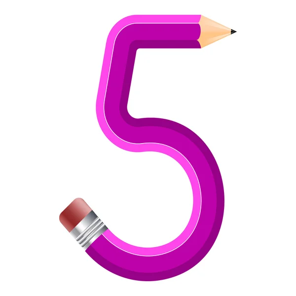 The number in the form of a bent pencil. Five — Stock Vector