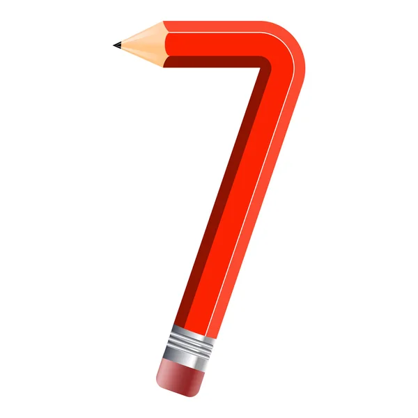 The number in the form of a bent pencil. Seven — Stock Vector