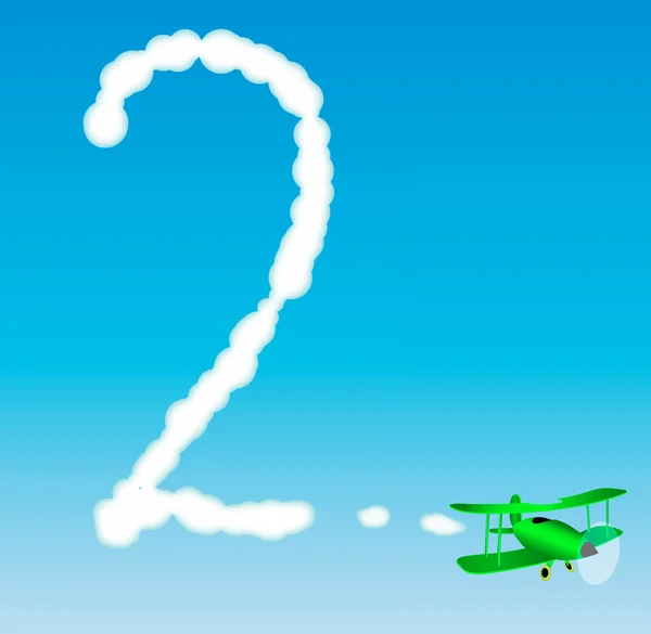 Het vliegtuig tekent een nummer in de hemel. Twee — Stockvector