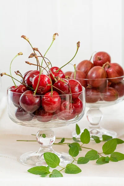 Körsbär och krusbär i glas — Stockfoto