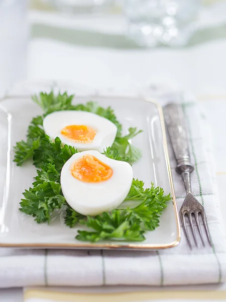 Hard-boiled eggs on a plate — Stock Photo, Image