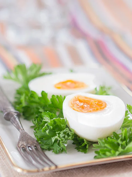 Hard-boiled eggs on a plate — Stock Photo, Image