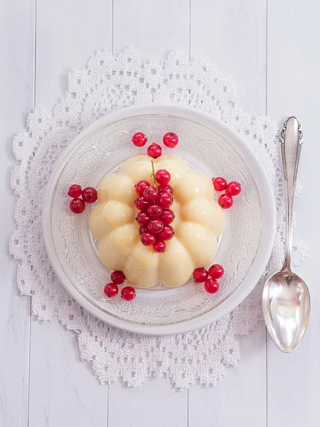 Vanilla pudding with red currants — Stock Photo, Image