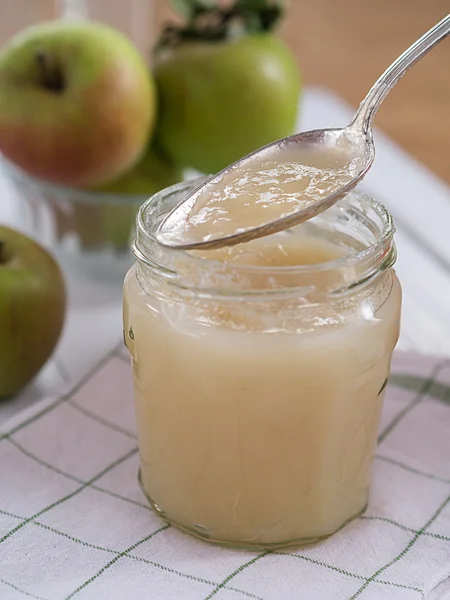 Home-made applesauce in a glass — Stock Photo, Image