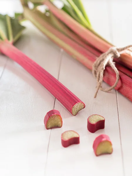 Freshly rhubarb on a tray — Stock Photo, Image