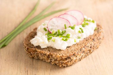 Bir dilim ekmek ve peynir ile doldurulmuş