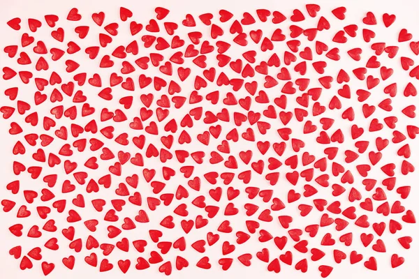 Herzförmige Rote Streusel Muster Hintergrund Banner Festliche Liebesgeschenk Und Valentinstag — Stockfoto