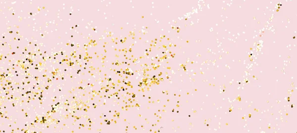 Espalhados Dourado Brilho Confete Estrela Forma Doce Rosa Fundo Plano — Fotografia de Stock