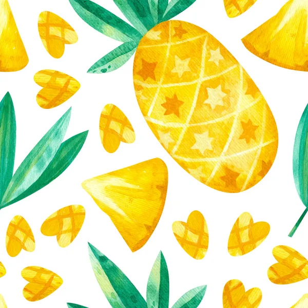 Dibujos Piñas Patrón Sin Costura Frutas Tropicales Verano Textura Dibujada — Foto de Stock