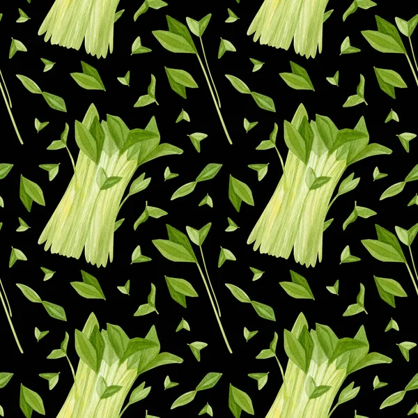 Весняні Садові Листя Коріандру Безшовний Візерунок Мультяшна Зелень Акварельна Ілюстрація — стокове фото