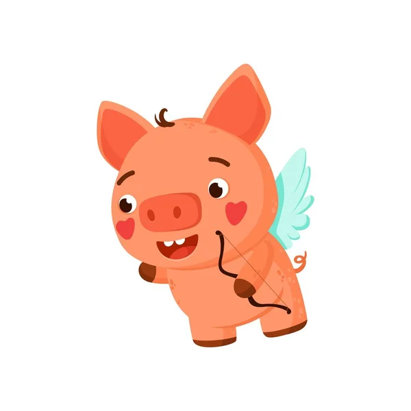 Valentine Day Clipart Cute Piglet Cupid Declaration Love Vector Printable — Stock Vector