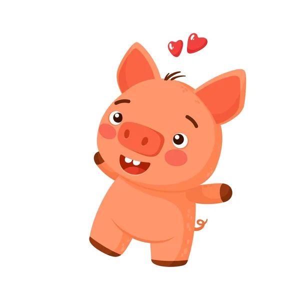 Valentine Day Clipart Cute Loving Piglet Jumping Love Declaration Love — Stock Vector