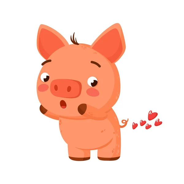 バレンタインデーの休暇 ハートのかわいい豚のおなら 漫画のキャラクターとユーモアベクトル印刷可能なイラスト — ストックベクタ