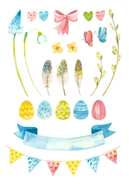 Easter Clipart Set Baby Spring Party Clipart Easter Eggs Pussy — ストック写真