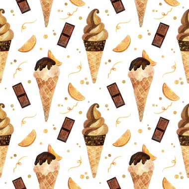 Kusursuz desen. Beyaz arka planda suluboya dondurma. Ürün klipsi. Birinci sınıf tatlı, el yapımı illüstrasyon..