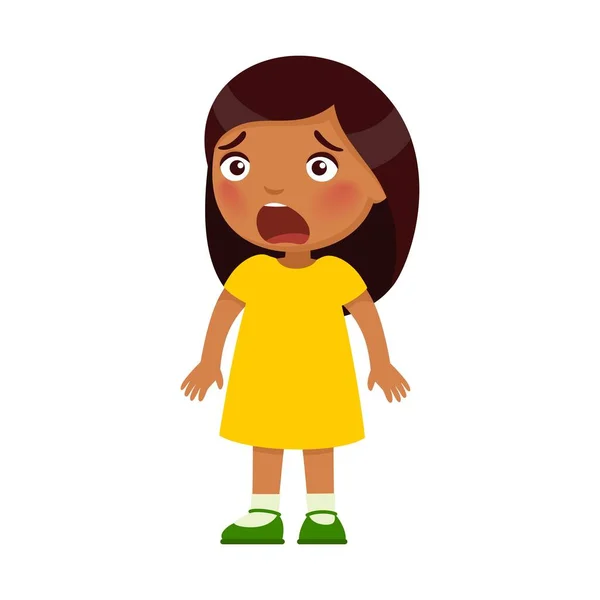 Μικρό Ινδικό Φοβισμένο Κορίτσι Σκοτεινό Παιδί Έντονο Συναίσθημα Στο Πρόσωπο — Διανυσματικό Αρχείο
