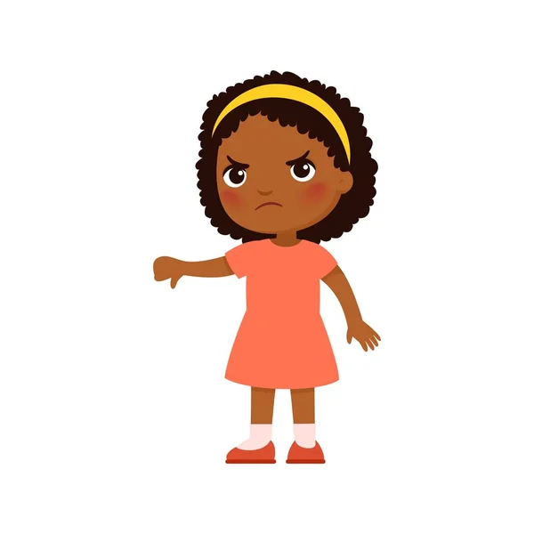 Een Afrikaans Meisje Met Een Duimgebaar Overstuur Donkere Huid Kind — Stockvector