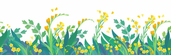Жовтий Квітковий Горизонтальний Фон Весняні Квіти Безшовний Дизайн Кордону — стоковий вектор