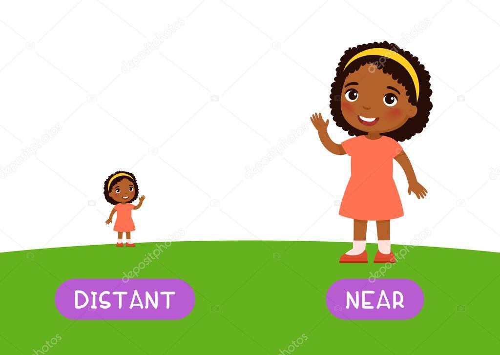 Distant And Near Antonyms Word Card Vector Template Opposites Concept Flashcard For English Language Learning Little African Girl Stands Far On The Horizon Dark Skin Child Is Close Premium Vector In Distant And Near Antonyms Word Card Vector Template Opposites Concept Flashcard For English Language Learning Little African Girl Stands Far On The Horizon Dark Skin Child Is Close Premium Vector In