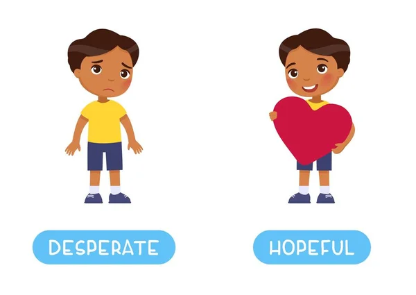 Desperate Hopeful Antonyms Word Card Opposites Concept Flashcard English Language - Stok Vektor