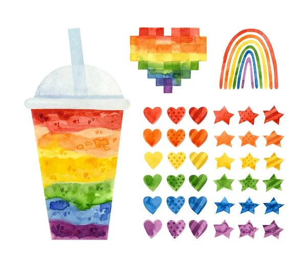 LGBT pride month - watercolor clipart. LGBTQ art, rainbow clipart for pride stickers, posters, cards.