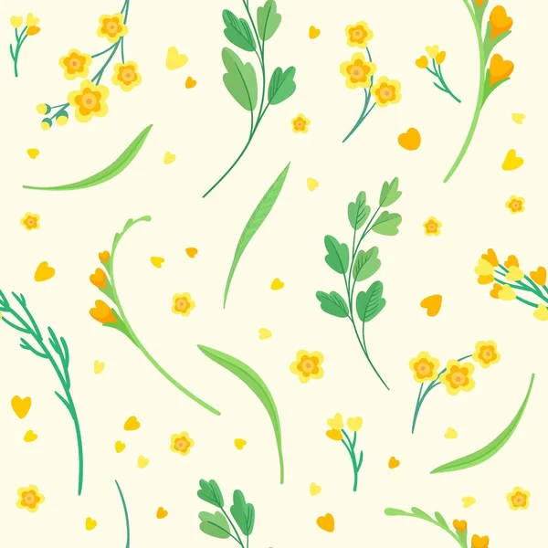 Жовті Квіти Листя Безшовний Візерунок Цвіте Квітковий Декоративний Фон Квітучі — стоковий вектор