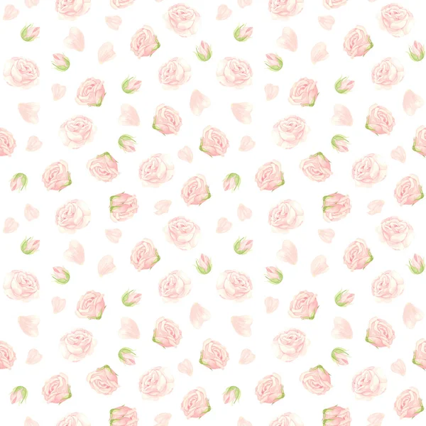 Różowe Róże Bez Szwu Wzór Kwiaty Pąki Płatki Róż Kwiatowe — Zdjęcie stockowe