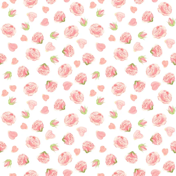 Pink Roses Seamless Pattern Flowers Buds Rose Petals Floral Background — Stock Photo, Image