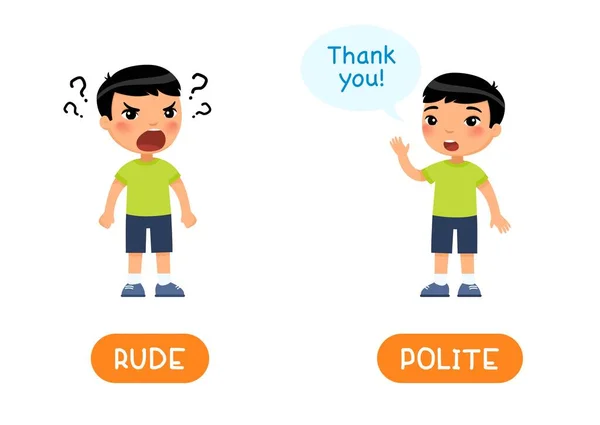 Rude Polite Antonyms Word Card Opposites Concept Flashcard English Language — Vettoriale Stock