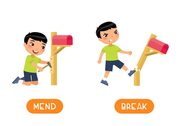Mend Break 동의어인 Card 반대의 개념이다 학습용 플래시 아시아 부수고 — 스톡 벡터