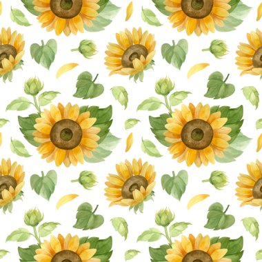Ayçiçekleri pürüzsüz desen, suluboya klipsleme