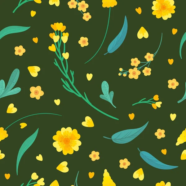 Жовті Квіти Листя Безшовний Візерунок Цвіте Квітковий Декоративний Фон Квітучі — стоковий вектор