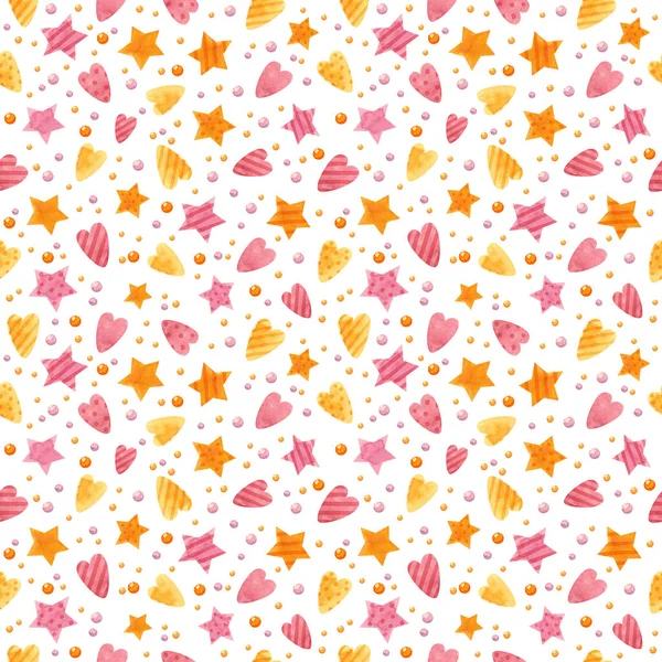 Baby Seamless Pattern Pink Orange Stars Hearts Cute Childish Digital — Stock Photo, Image